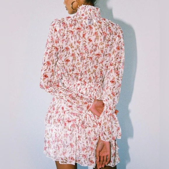 PRINCESS POLLY PINK FLORAL SMOCKED WAIST GUETTA MINI FORMAL PARTY DRESS WOMENS 6 - Picture 4 of 11